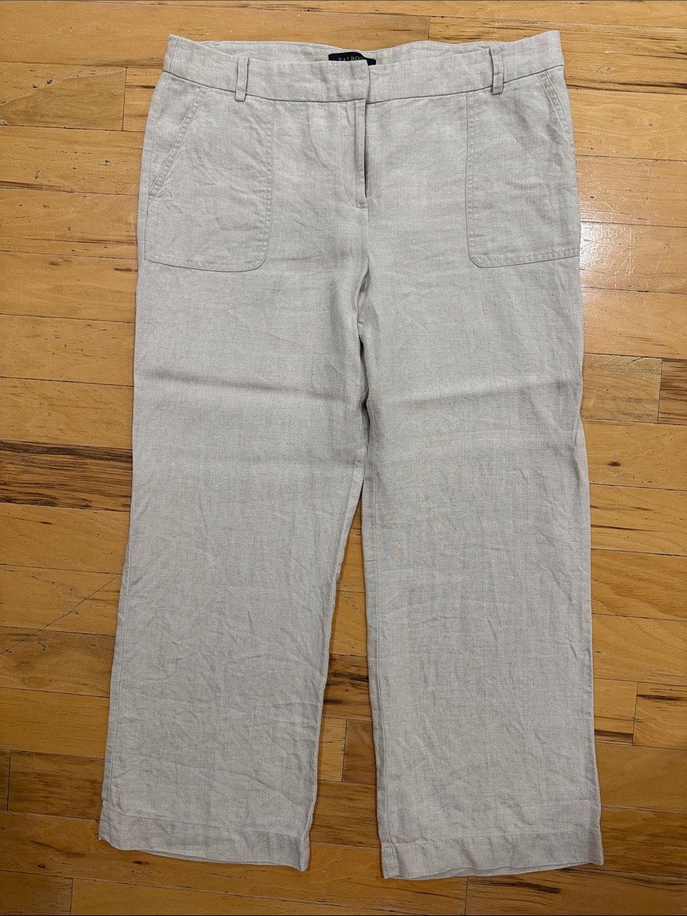 Talbots Petite Wide Leg Linen Pants Beige Taupe 100% Linen Size 14P